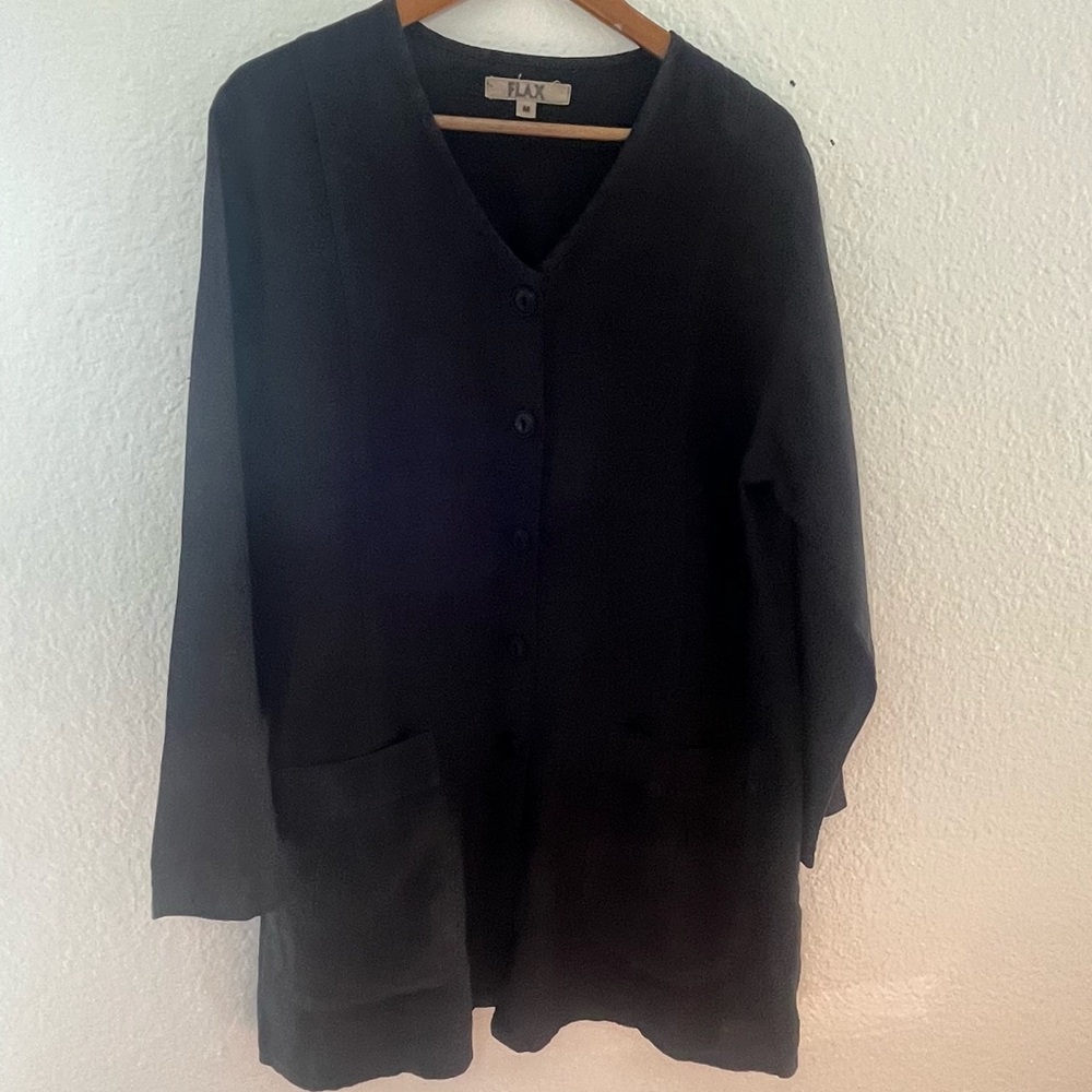 Flax | Black Button Up Oversized linen bohemian Tunic Size Medium
